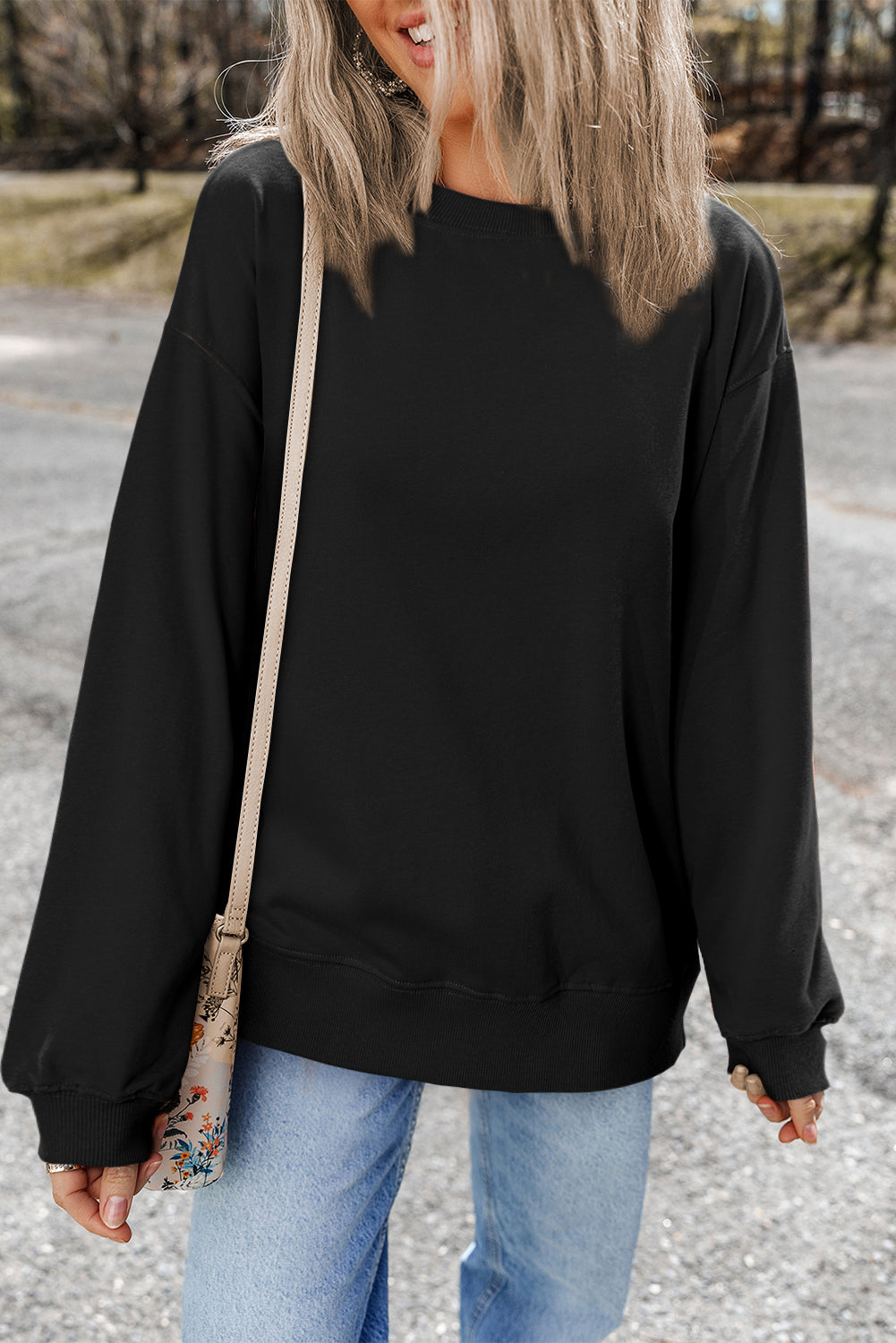 Valerian Plain Drop Shoulder Crewneck Pullover Sweatshirt