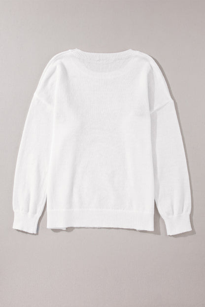 White Holly Jolly Round Neck Casual Sweater