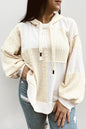 Beige Textured Patchwork Exposed Seam Plus Size Hoodie