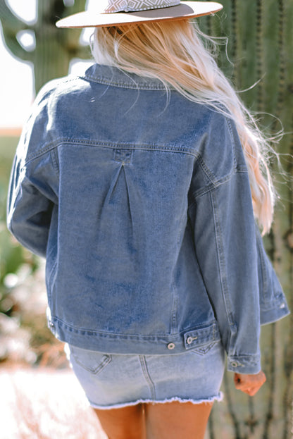 Wild Wind Washed Oversize Pocketed Denim Jacket