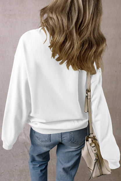 White Solid Loose Crew Neck Fleece Sweatshirt