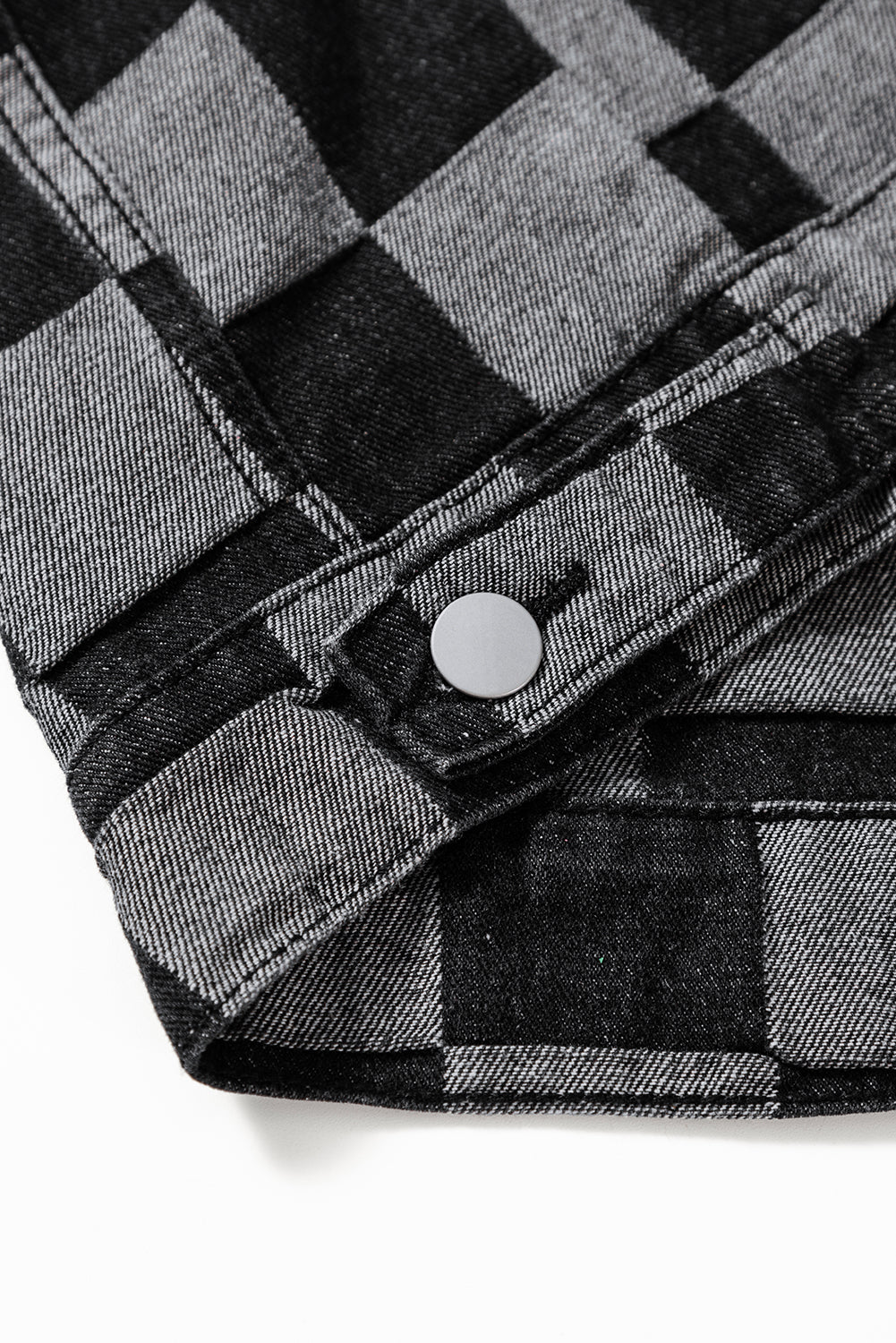 Black Checkered Patchwork Button up Denim Jacket