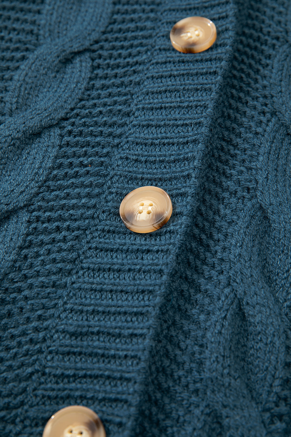 Peacock Blue Cable Knit Button Front Pocketed Baggy Cardigan