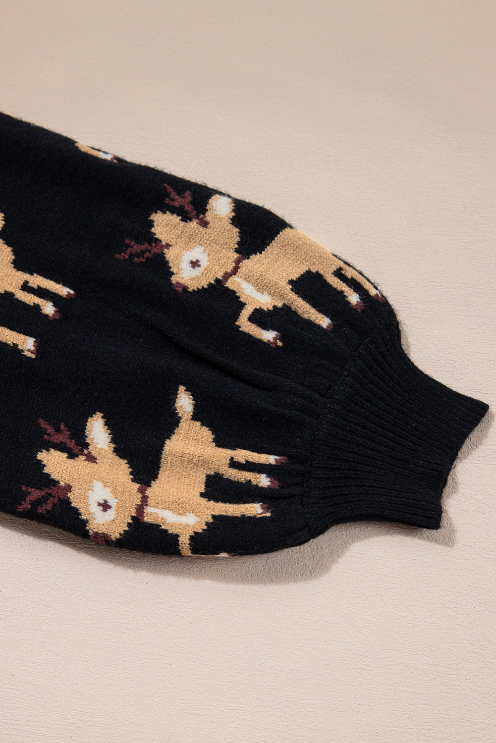 Dark Green Christmas Reindeer Pattern Drop Shoulder Sweater