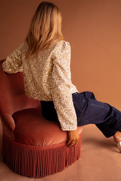 Golden Fleece Sequined Open Front Cropped Jacket