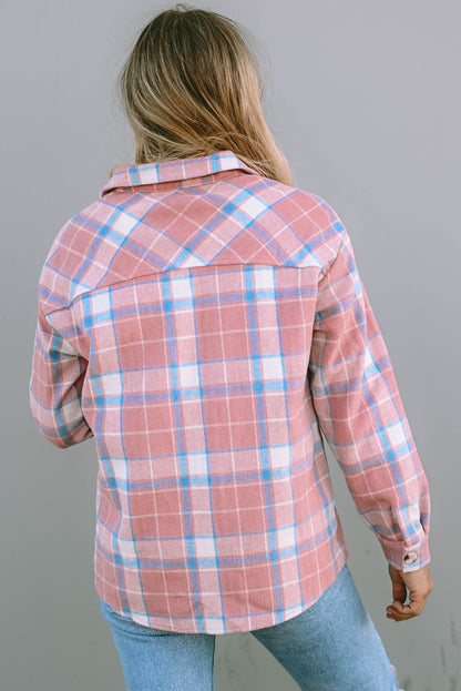 Pink Plaid Flap Pocket Flannel Shacket