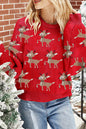 Dark Green Christmas Reindeer Pattern Drop Shoulder Sweater