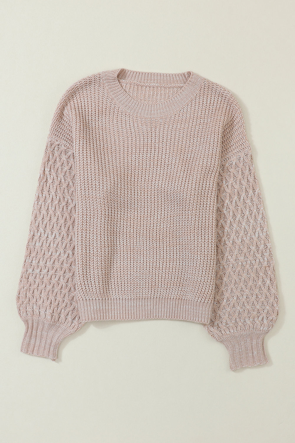 Parchment Cable Knit Sleeve Drop Shoulder Sweater