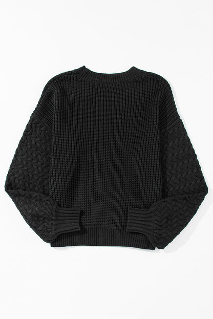 Black Cable Knit Sleeve Drop Shoulder Sweater