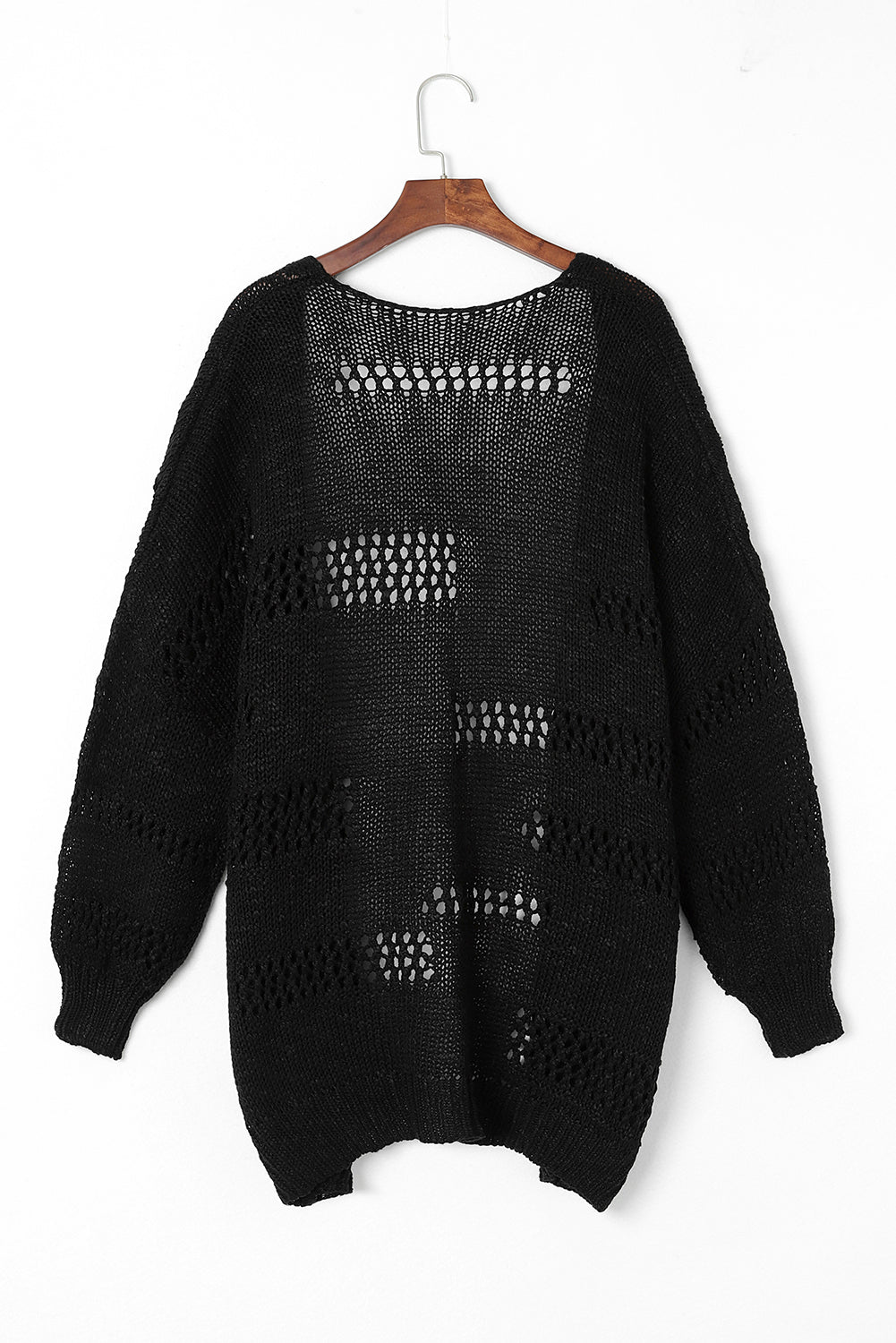 Black Casual Hollowed Knit Dolman Sleeve Cardigan