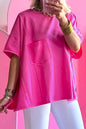 Bright Pink Patched Pocket Exposed Seam Oversize T-shirt