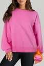 Camel Solid Fleece Lined Drop Shoulder High Low Sweatshirt