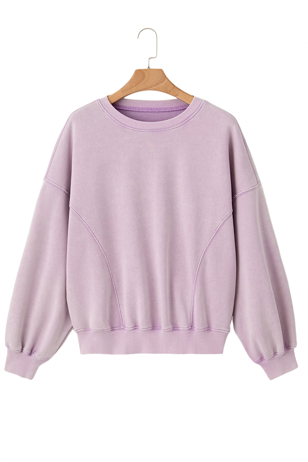 Orchid Petal Exposed Seam Batwing Sleeve Drop Shoulder Sweatshirt