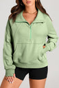 Brown Quarter Zip Stand Neck Kangaroo Pocket Sweatshirt