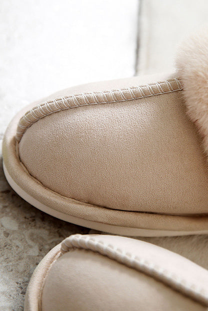 Khaki Cut and Sew Faux Suede Plush Lined Slippers