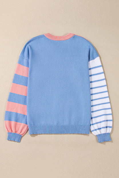 Pale Chestnut Colorblock Striped Drop Shoulder Cozy Sweater