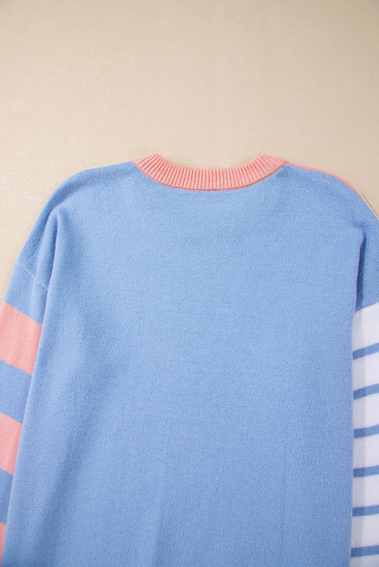 Pale Chestnut Colorblock Striped Drop Shoulder Cozy Sweater