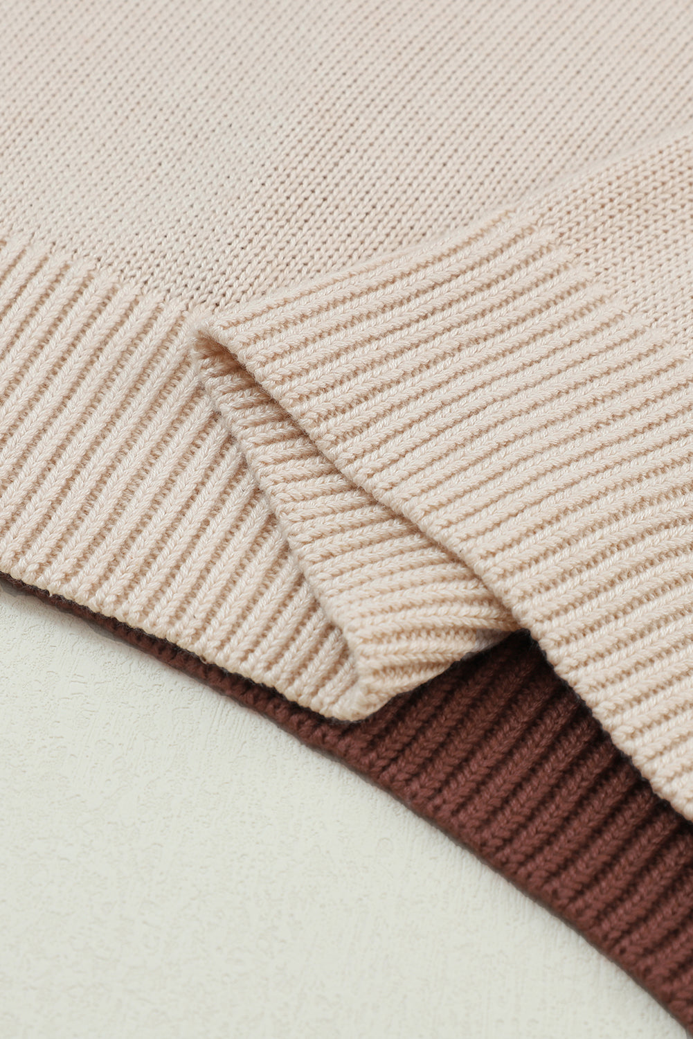 Coffee Colorblock Bishop Sleeve Ribbed Trim Sweater