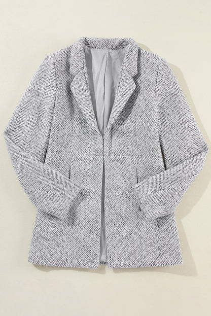 Light Grey Lapel Collar Long Jacket with Pockete