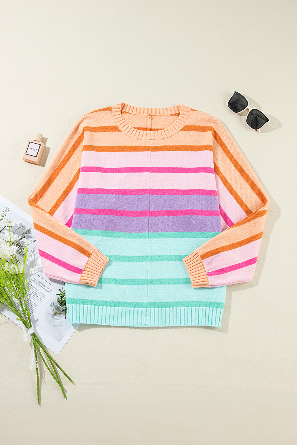 Multicolour Gradient Ribbed Edge Loose Sweater