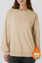 Camel Solid Fleece Lined Drop Shoulder High Low Sweatshirt