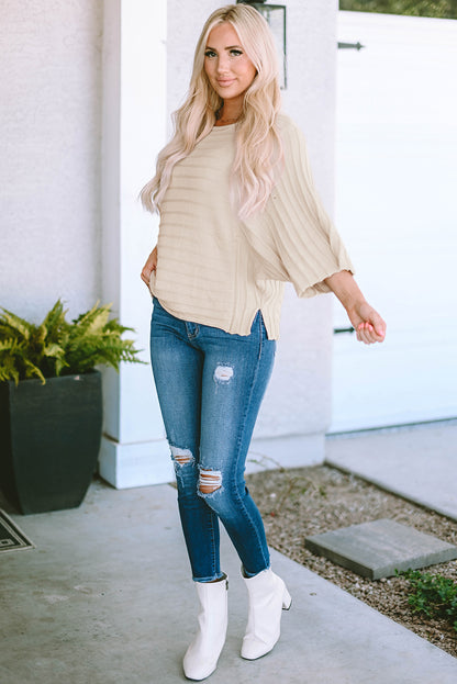 Apricot Exposed Seam Ribbed Knit Dolman Sweater