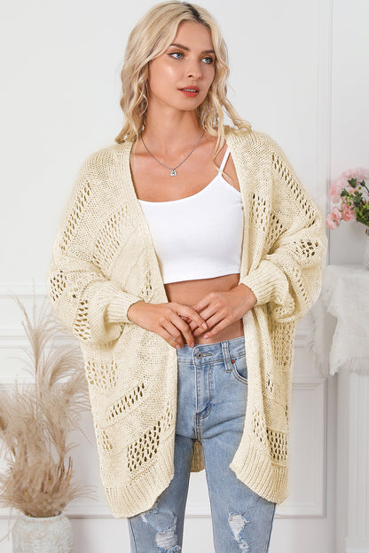 Apricot Casual Hollowed Knit Dolman Sleeve Cardigan