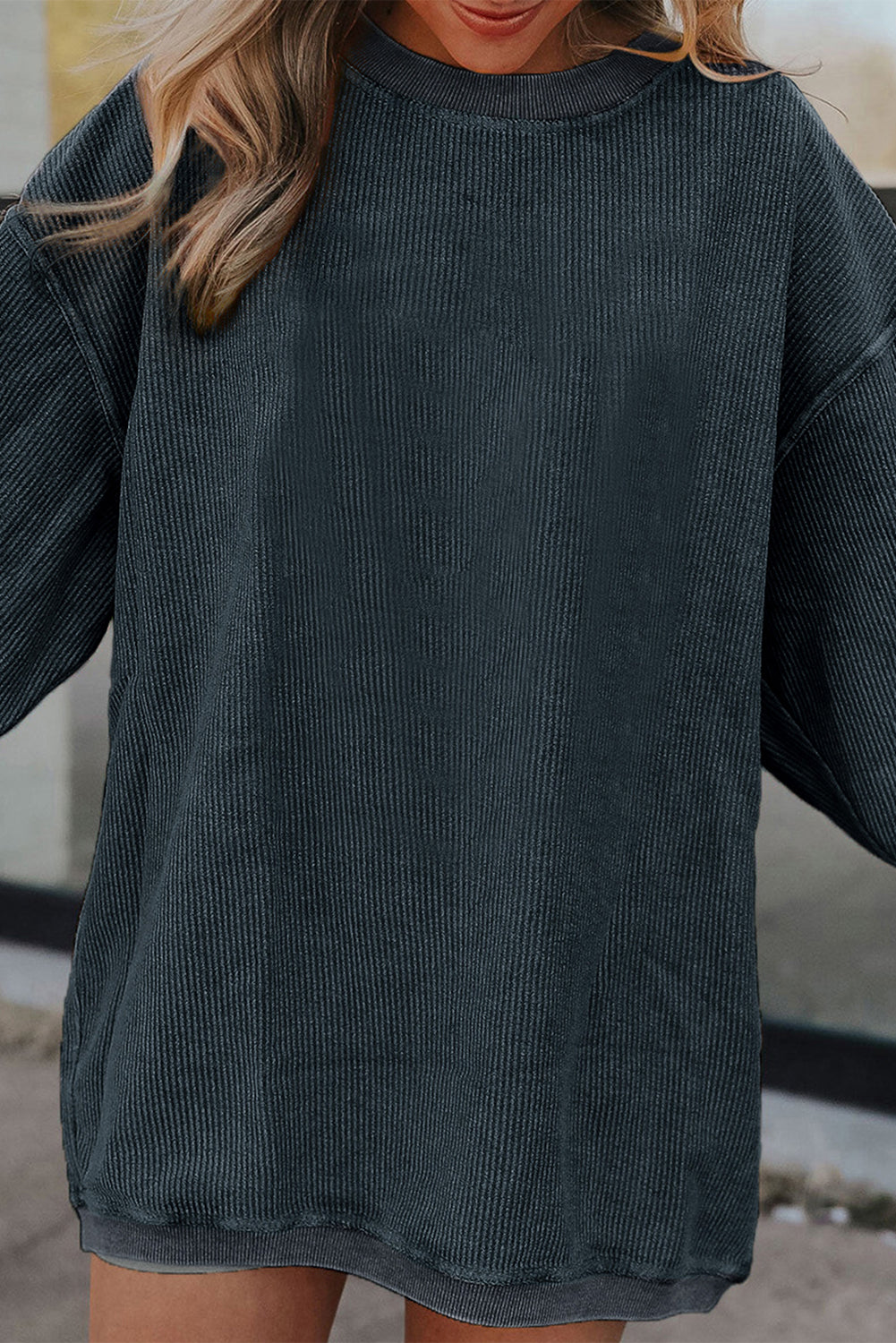 Dark Grey Ribbed Corduroy Oversized Sweatshirt