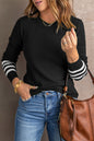 Black Striped Sleeve Plain Knit Sweater