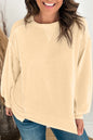 Beige Splicing Round Neck Pullover Sweatshirt