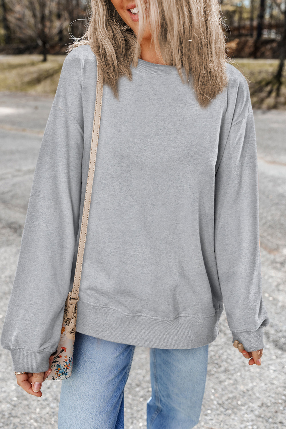 Valerian Plain Drop Shoulder Crewneck Pullover Sweatshirt