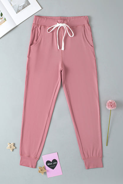 Fushia Drawstring Waist Pocketed Joggers