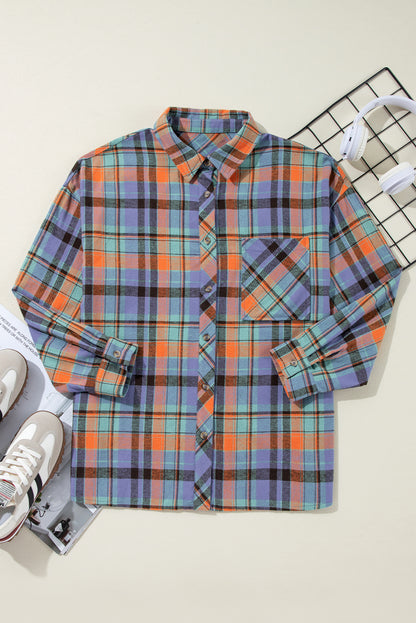 Orange Plaid Print Loose Vintage Shirt