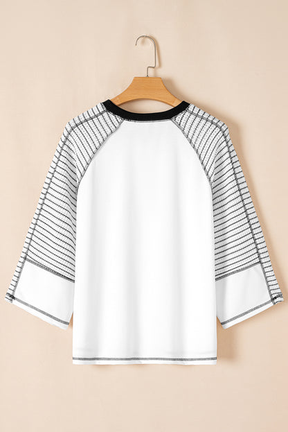 Black Striped Bracelet Sleeve Raglan Patchwork Top