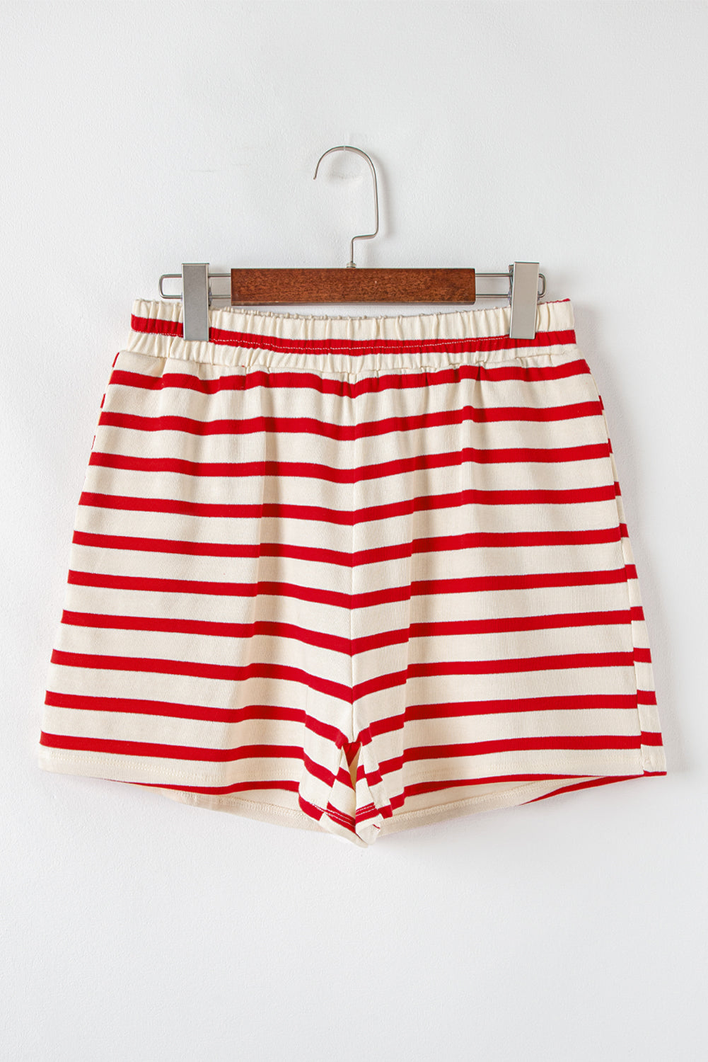 Red Stripe Lace-up Front Top and High Waist Shorts Set