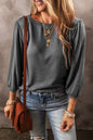 Medium Grey Solid Color 3/4 Sleeve Round Neck Blouse