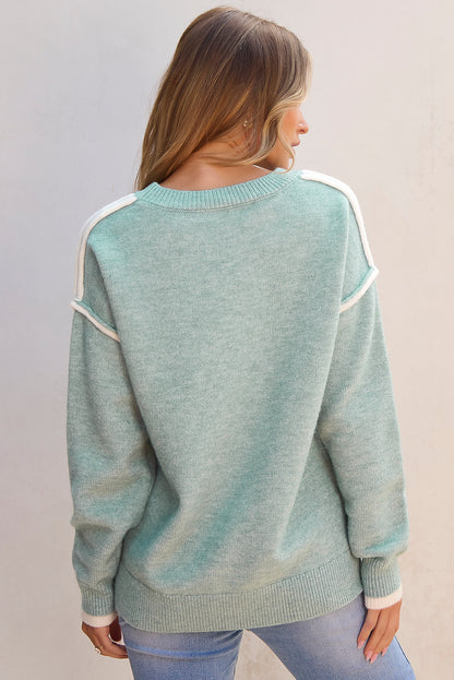 Moonlight Jade Colorblock Contrasting Edge Crewneck Sweater