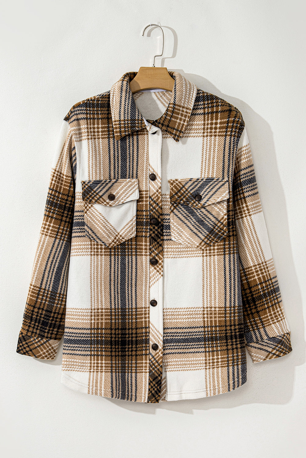 Multicolour Plaid Print Flap Pocket Button Up Shacket