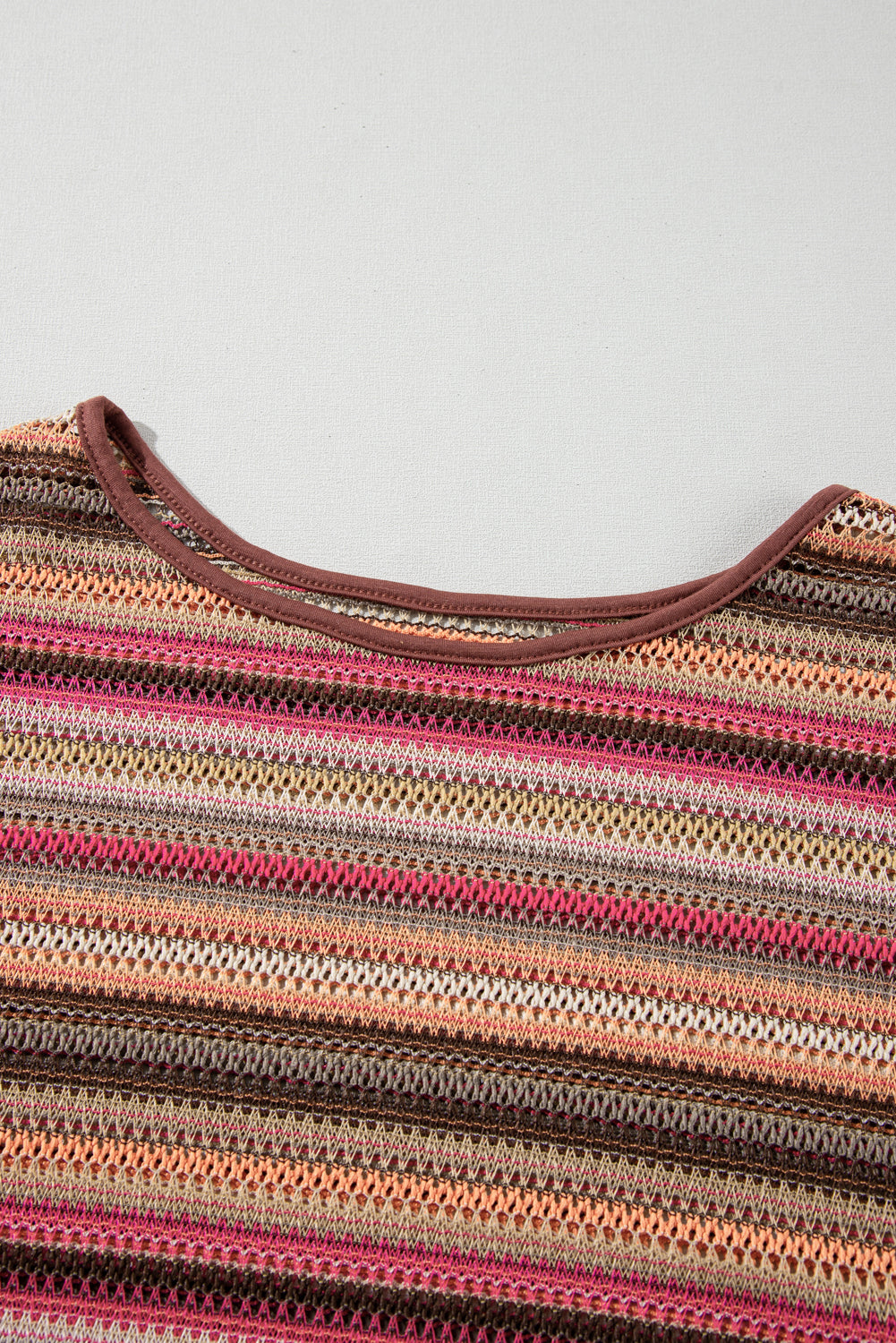 Rose Red Ethnic Striped Wide Cropped Long Sleeve Top