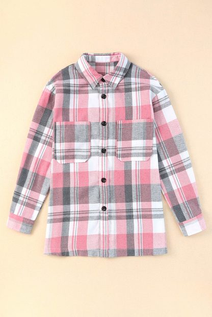 Pink Plaid Button Up Patch Pocket Shirt