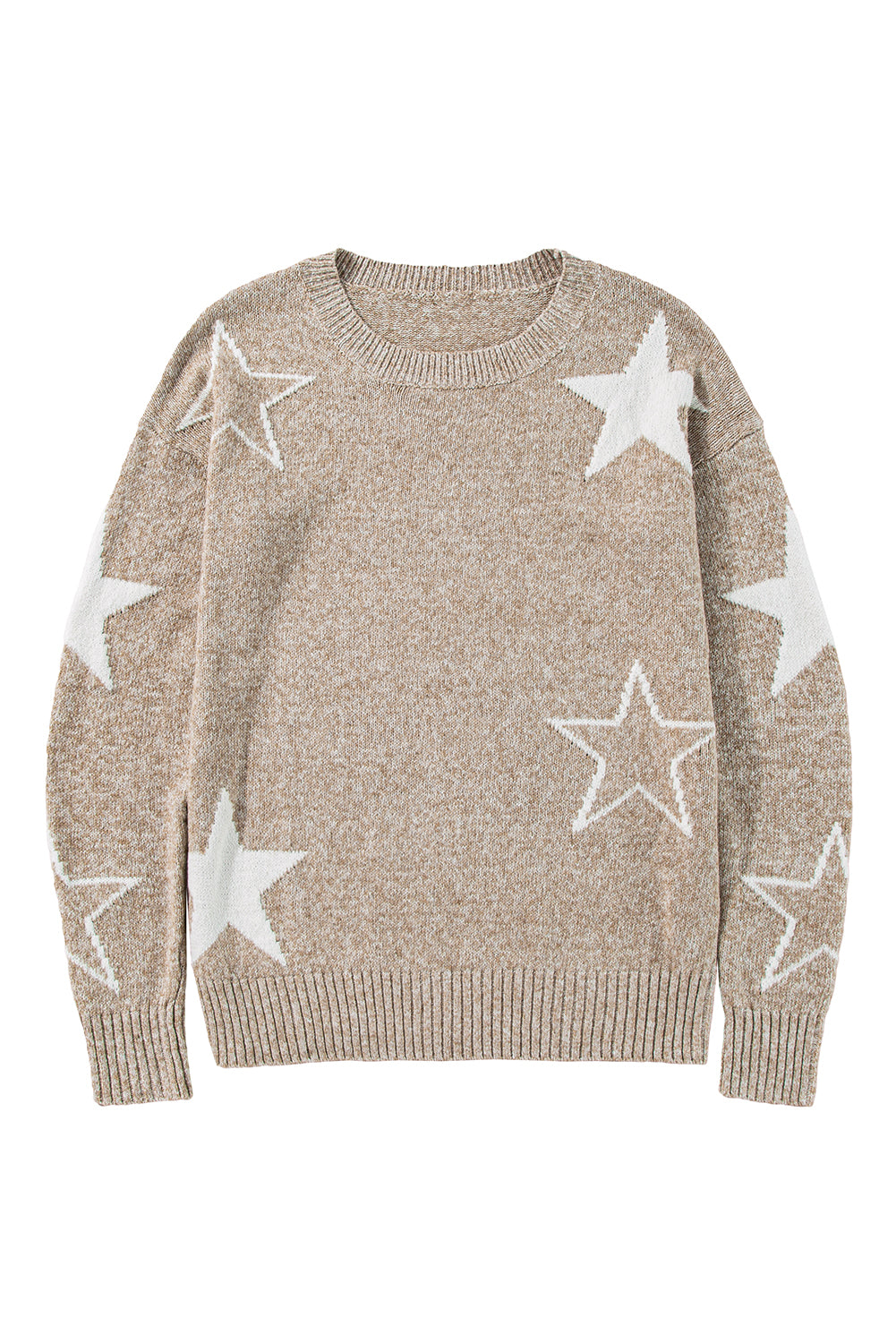 Khaki Star Pattern Drop Shoulder Sweater