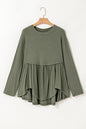 Mist Green Plus Size Thermal Knitted Babydoll Flare Top