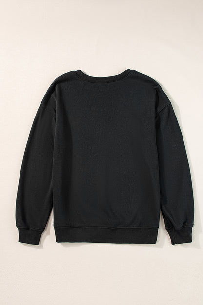 Black Solid Classic Crewneck Pullover Sweatshirt