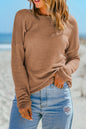 Khaki Waffle Knit Drop Shoulder Long Sleeve Top