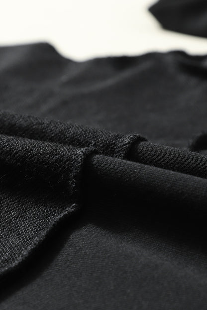 Black Drop Shoulder Henley Buttons Sweatshirt