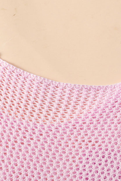 Light Pink Big Flower Hollowed Knit Drop Shoulder Sweater