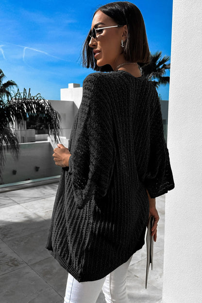 Black Hollow-out Bracelet Sleeve Knit Cardigan