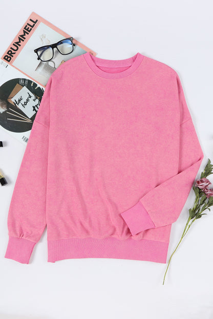 Pink Drop Shoulder Ribbed Trim Oversized Sweatshirt