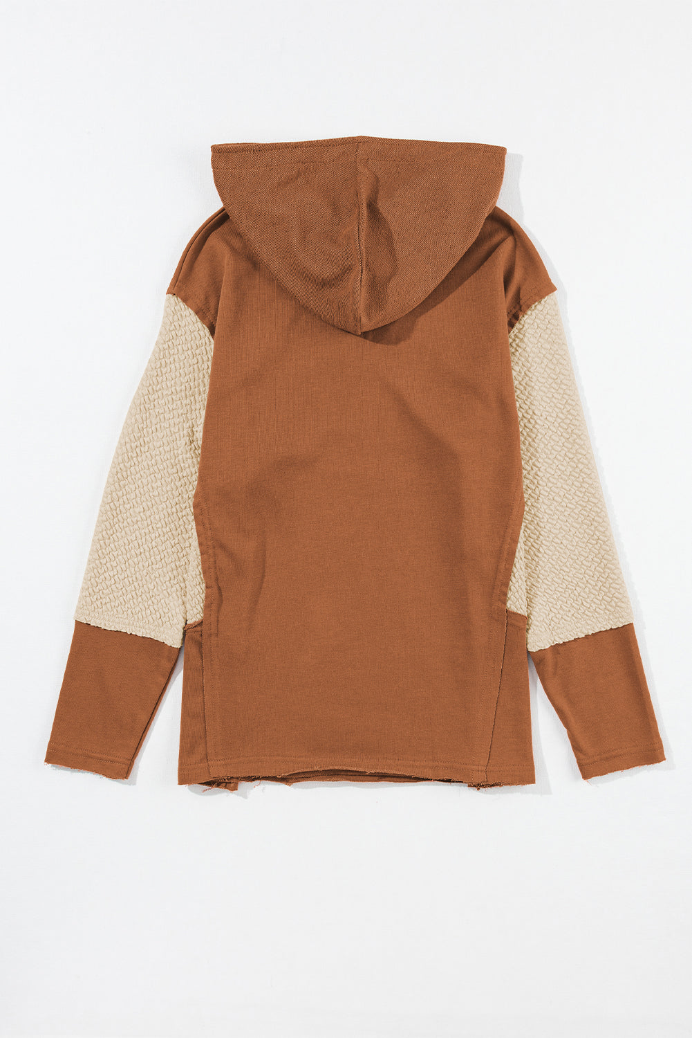 Chestnut Contrast Sleeves Patchwork Colorblock Hoodie