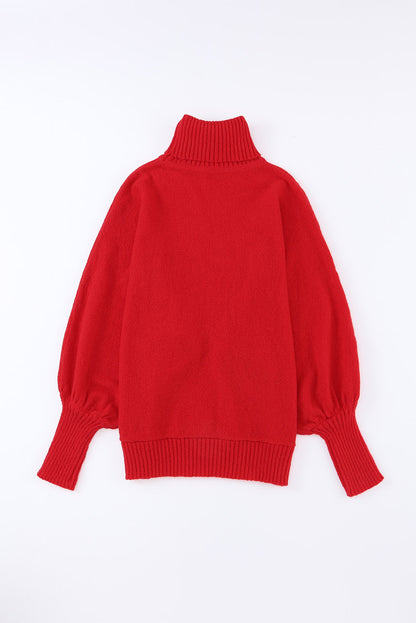 Red Merry Letter Embroidered High Neck Sweater